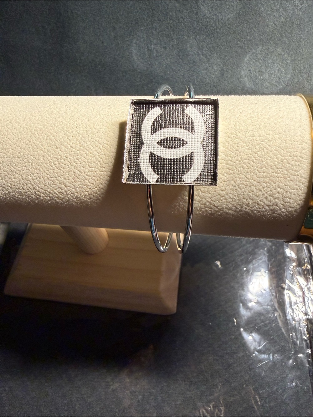 Designer inspired -Style Black and White Logo Cuff Bracelet